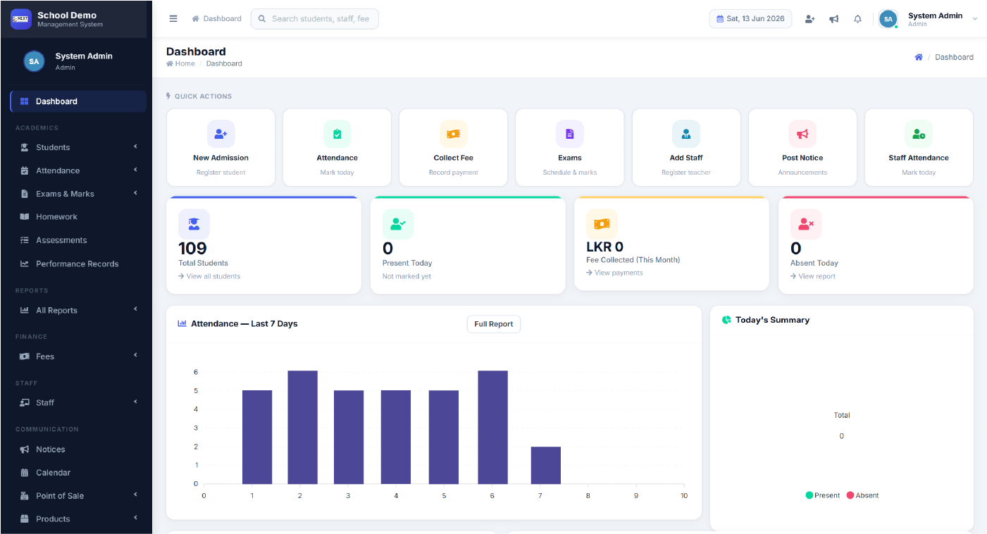 School Management System Dashboard